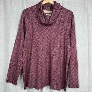 LL Bean Womens Supima Cotton Turtleneck 1X Floral Print Soft Layer Basic Comfort